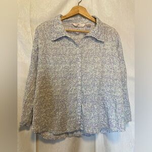 At Last Classics Size Large Cotton Floral Crinkle Fabric 3/4 Sleeve Blouse